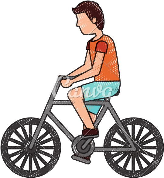 Character Young Man Riding Bicycle Side View - Carrinho De Bebe Provençal (800x800)