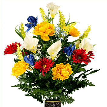 White Hydrangea And Red Rose Mix - Red Blue And Yellow Flowers (353x353)