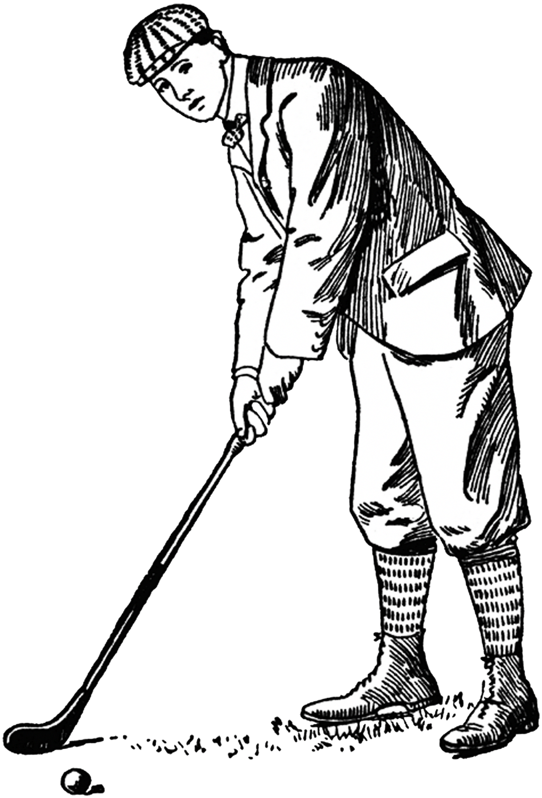 Golfer From Free Digital Vintage Stamps - Vintage Golf Clip Art (1087x1600)