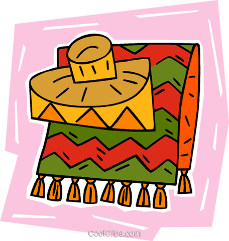 Mexican Blanket With Hat Royalty Free Vector Clip Art - Large Authentic Mexican Blankets Colorful Serape Assorted (456x480)
