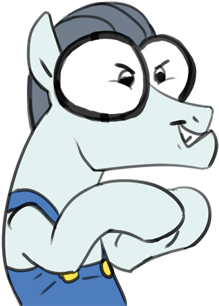 Artist Needed, Grin, Le Happy Merchant, Overalls, Safe, - Cartoon (567x520)