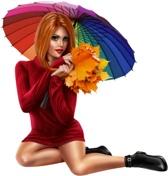 Clip Art - Autumn Woman Png (600x600)