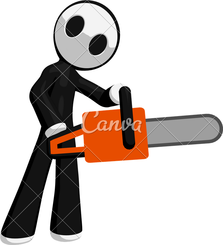 Character Mascot Cutting With Chainsaw - Illustration (728x800)