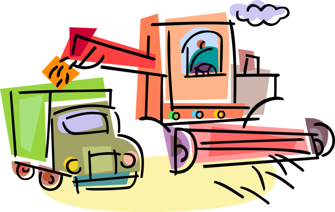 Vector Illustration Of Farmer Harvests Grain Crop In - Vector Illustration Of Farmer Harvests Grain Crop In (1105x700)