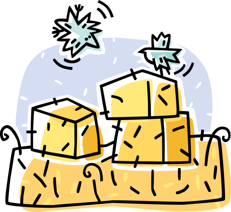 Vector Illustration Of Farm Field With Bales Of Harvested - Vector Illustration Of Farm Field With Bales Of Harvested (764x700)