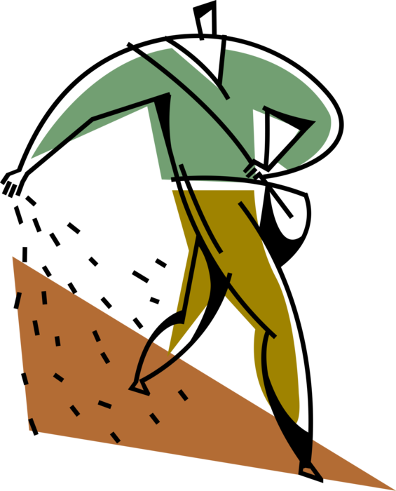 Vector Illustration Of Farmer Sowing Or Planting Seeds - Clip Art (565x700)