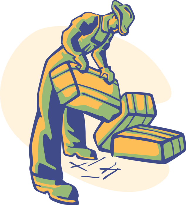 Vector Illustration Of Farmer Gathers Alfalfa Hay Harvest - Clip Art (634x700)