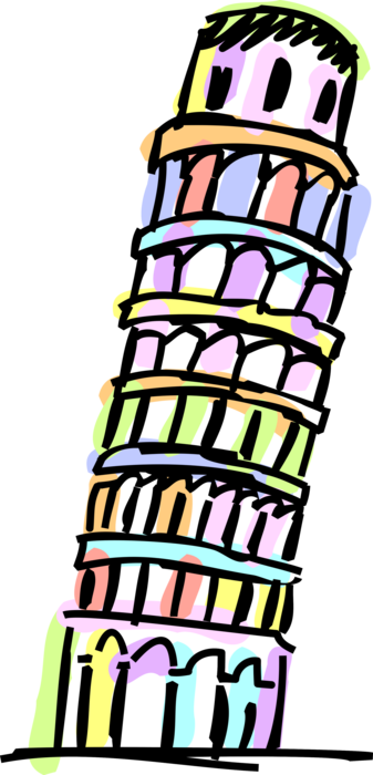 Vector Illustration Of Leaning Tower Of Pisa Campanile - Defrosting (337x700)