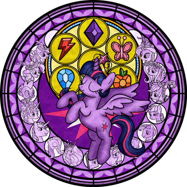 Twilight Sparkle Princess Celestia Pinkie Pie Rainbow - Mlp The Four Princesses Stain Glass (650x650)