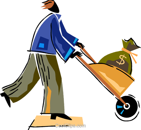 Man With Wheelbarrow Full Of Money Royalty Free Vector - Man With Wheelbarrow Full Of Money Royalty Free Vector (480x442)