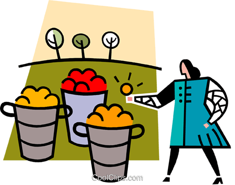Woman With Fruit Baskets Royalty Free Vector Clip Art - Dibujos De Actividades En Familia (480x378)