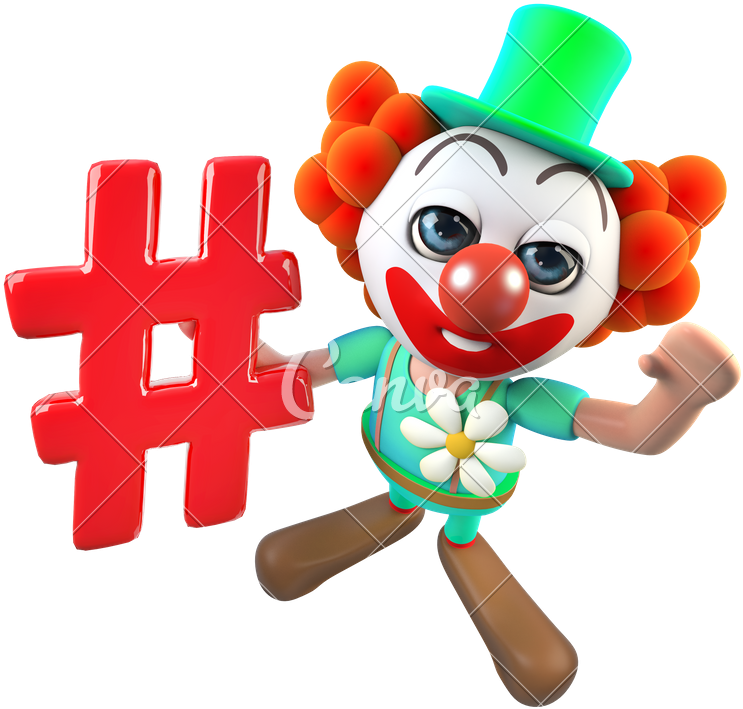 3d Funny Cartoon Crazy Clown Character Holding A Hashtag - Chora Boy Logo Png (800x800)