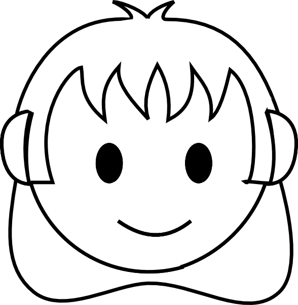 Girl Face Happy Bw Clip Art At Clker - Boy Face (588x600)