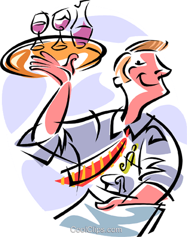 Waiter Royalty Free Vector Clip Art Illustration - Table Service Cartoon (379x480)