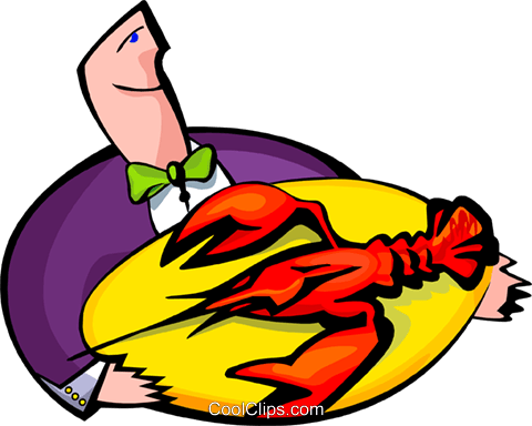 Waiter Serving Lobster Royalty Free Vector Clip Art - Waiter Serving Lobster Royalty Free Vector Clip Art (480x384)