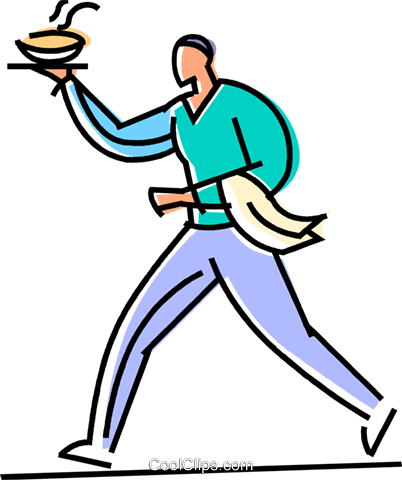 Waiter Serving Food Royalty Free Vector Clip Art Illustration - Waiter Serving Food Royalty Free Vector Clip Art Illustration (402x480)