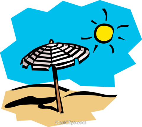 Sunny Day At The Beach Royalty Free Vector Clip Art - Flash Cards For The Summer (480x431)