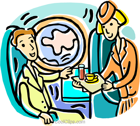 Serving Refreshments To Passenger Royalty Free Vector - Flight Attendant Cartoon (480x432)