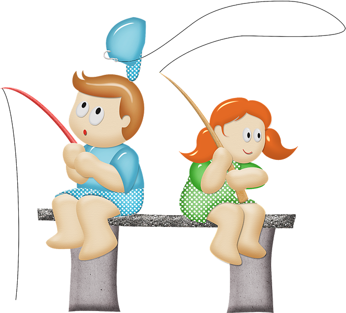 Kids Fishing On The Dock - Fishing (720x659)