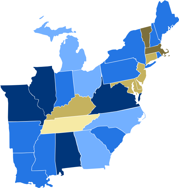 Second Party System - Blue Map Of United States (600x627)