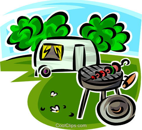 Barbecue And Camping Trailer Royalty Free Vector Clip - Caravan (480x439)