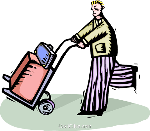 Man With Luggage On A Dolly Royalty Free Vector Clip - Baggage (480x418)