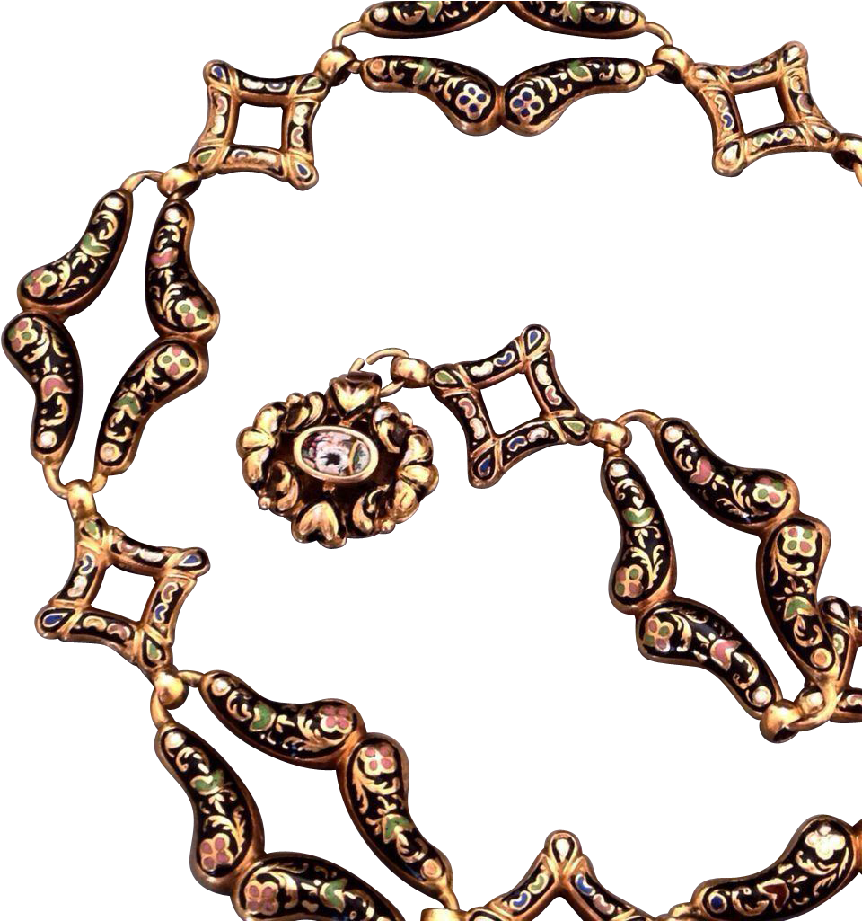 Rare Antique Swiss 18k Gold Enamel Repousse Necklace - Gold (1024x1024)