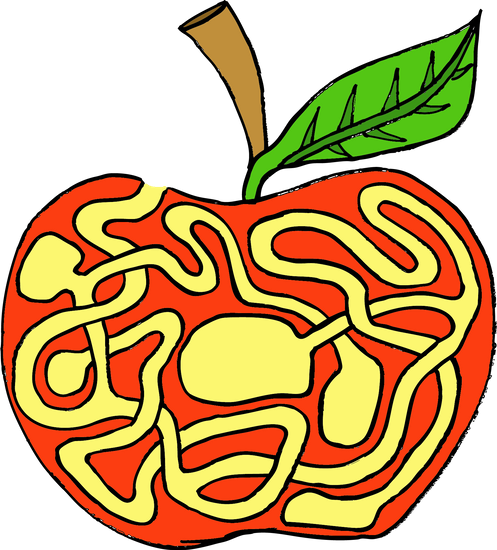 Labyrinth, Apple, Riddle, Fruit, Red, Sheet, Fun, Logic - Labyrinth Clipart (497x550)