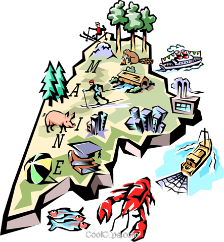 Maine Vignette Map Royalty Free Vector Clip Art Illustration - Maine Clipart (443x480)