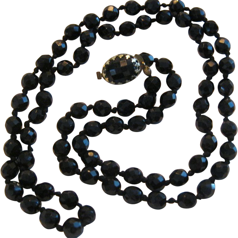 Vintage French Jet Black Beads Necklace Signed West - Bead (768x768)
