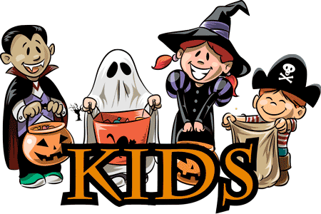 Kidsbutton - Cartoon Trick Or Treaters (450x300)