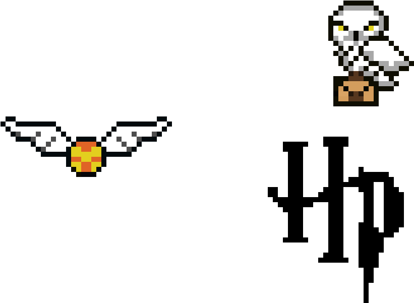 Hedwig And The Golden Snitch - Harry Potter Pixel Grid (860x790)