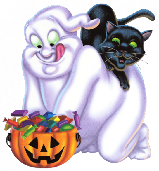 Funny Ghosts Halloween Cartoon Clip Art Cleaning Clip - Halloween Gif Png Animado (600x600)