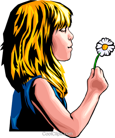 Little Girl With Dandelion Royalty Free Vector Clip - Clip Art Of A Girl Holding A Flower (398x480)