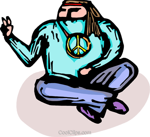 Hippie Sitting Giving The Peace Sign Royalty Free Vector - Illustration (480x439)