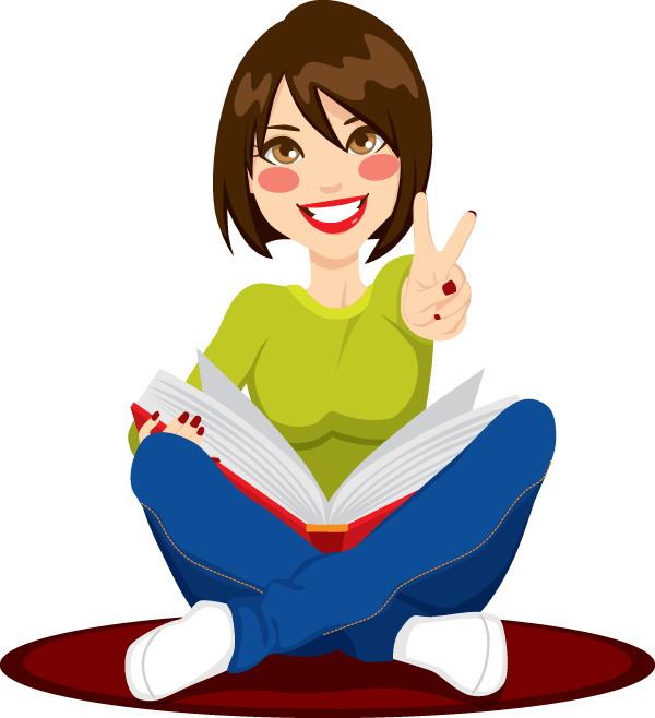 Clipart Girl Study - Jovenes Leyendo Libros Animados (600x658)