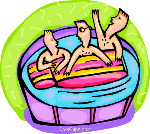 Kids Playing In Pool With Raft Royalty Free Vector - Heat (480x431)