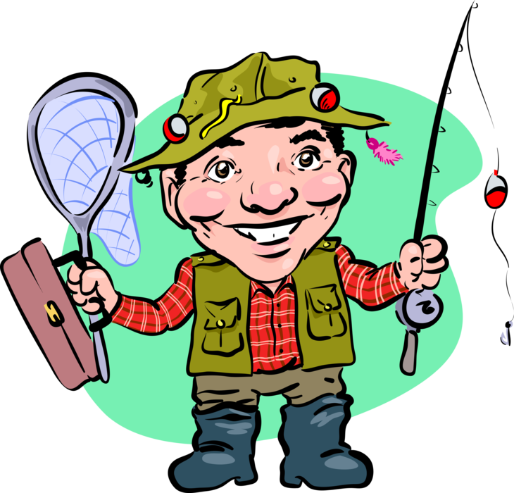 Vector Illustration Of Sport Fisherman Angler With - Clip Art (730x700)