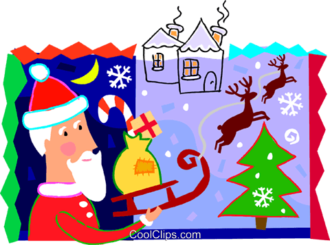 Santa And His Sleigh With Reindeer Royalty Free Vector - Santa Claus (480x357)