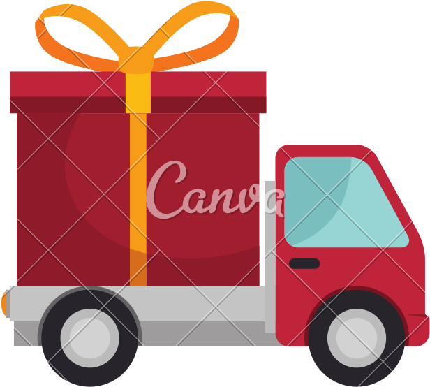 Red Truck With Gift Box - Vector Graphics (800x800)