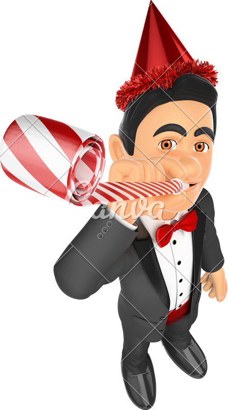 3d Tuxedo Man In A Party Celebration With Blower And - Tuxedo (446x800)