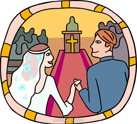 Marriage Couple Going Down The Aisle Royalty Free Vector - Cartoon (480x437)