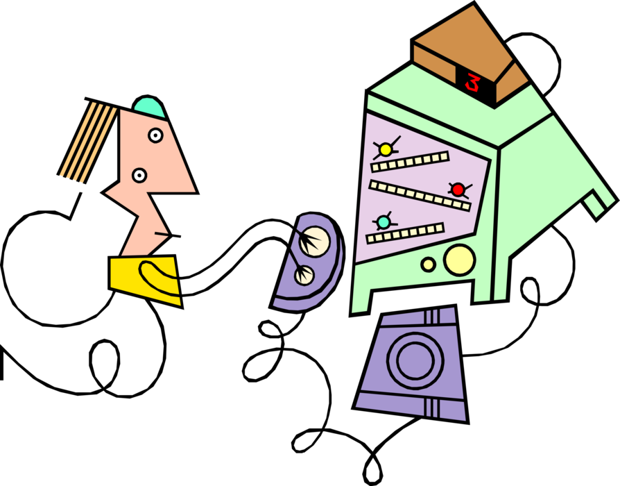 Vector Illustration Of Obnoxious Teen Plays Computer - Cartoon (894x700)