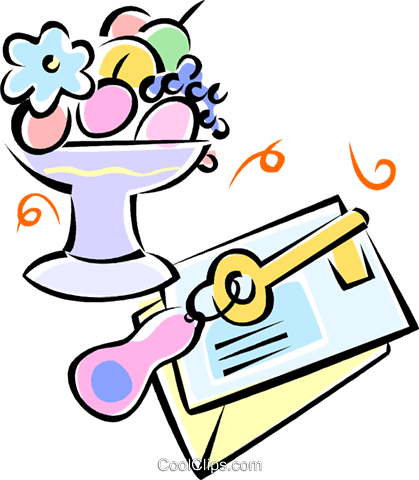 Key, Envelopes And A Fruit Bowl Royalty Free Vector - Clip Art (419x480)