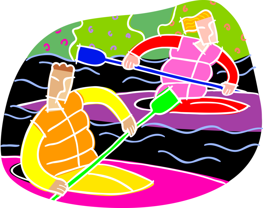 People Kayaking Royalty Free Vector Clip Art Illustration - Water (886x700)