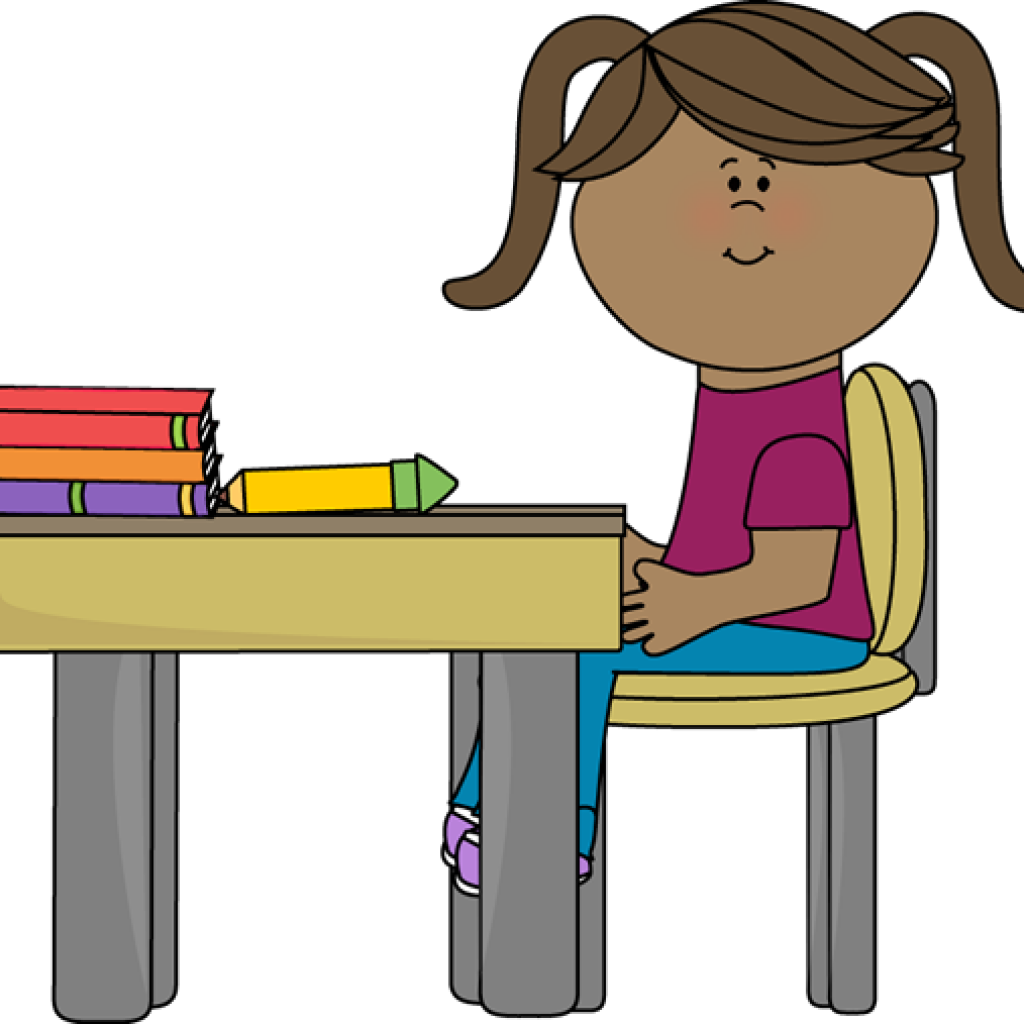 Student Working At Desk Clipart School Girl Sitting - Student Sitting At Desk Clipart (1024x1024)