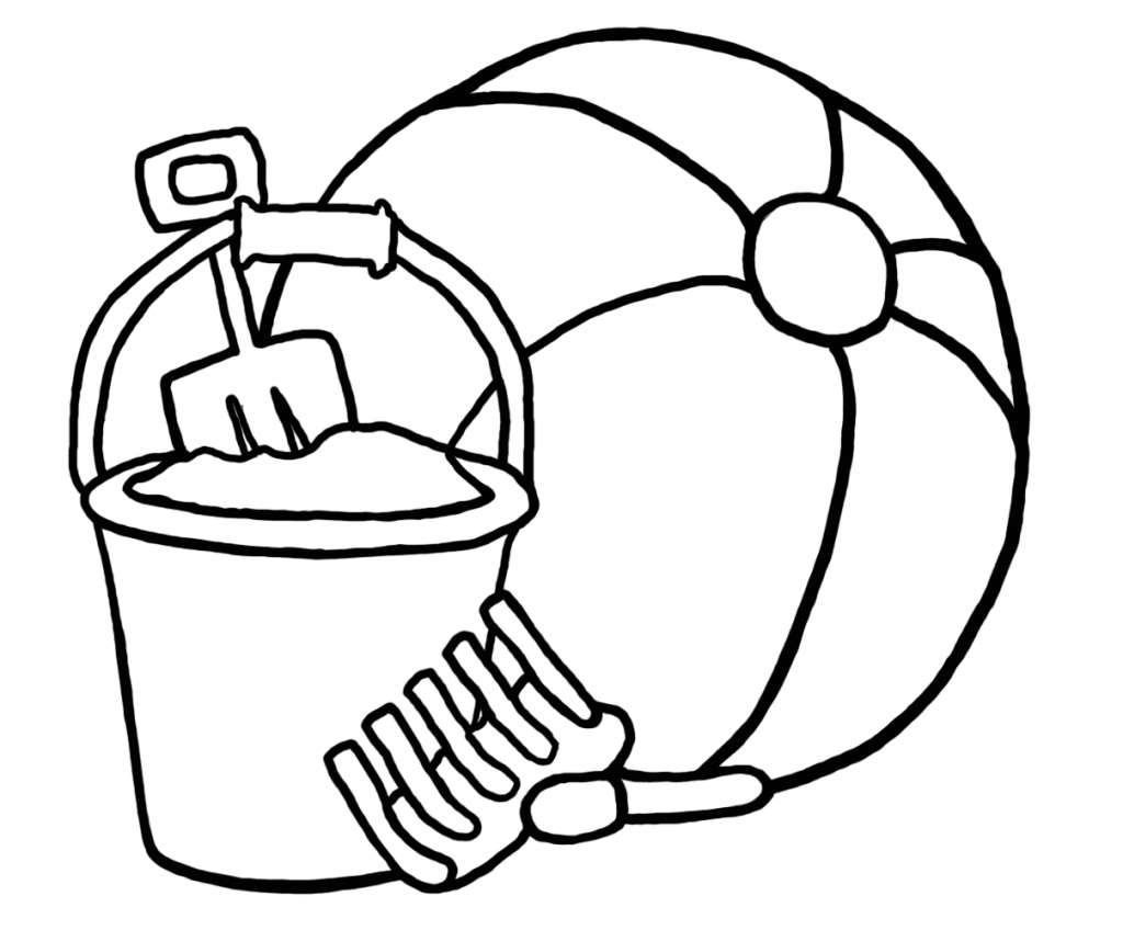 Clip Black And White Beach Pictures To Color Ataquecombinado - Beach Toys Coloring Pages (1024x848)