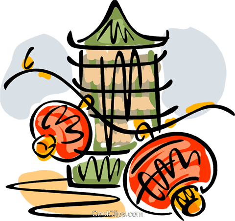 An Asian Temple With Oriental Lamps Royalty Free Vector - An Asian Temple With Oriental Lamps Royalty Free Vector (480x453)