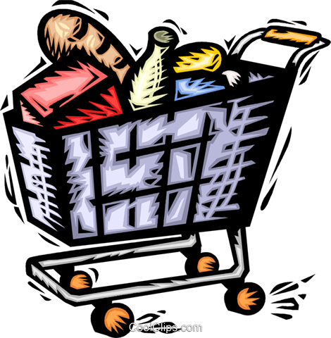 Grocery Cart Full Of Food Royalty Free Vector Clip - Shopping Cart Clip Art (470x480)