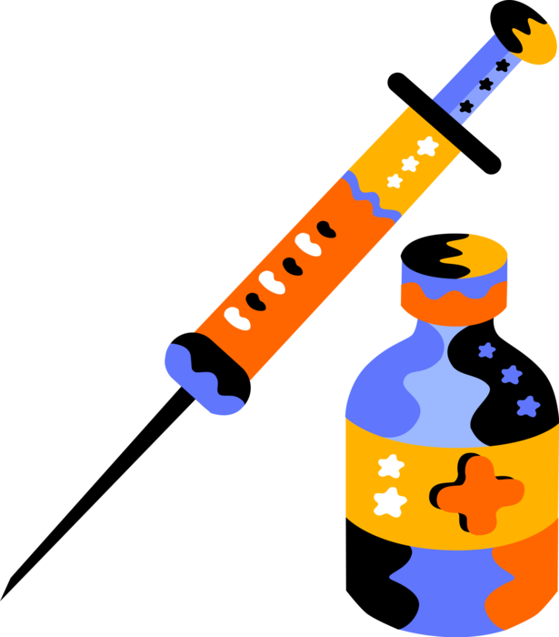 Vector Illustration Of Vaccination By Injection Of - Hypodermic Needle (615x700)